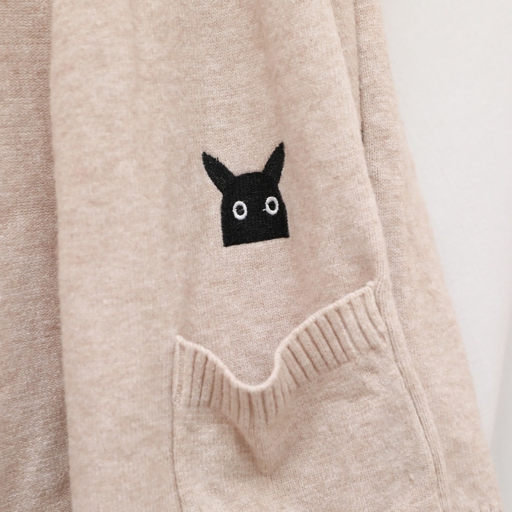 Embroidered Open Cardigan Beige Tan Knit Sweater XL cartoon characters anime - Picture 3 of 8
